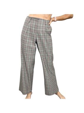 Tristan Canadian made black white pink glen check pleated wide leg trousers 8